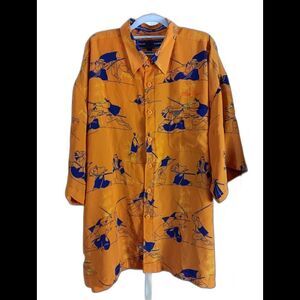 Phat Farm Samurai Fight Orange Button Down Shirt Mens Size XXXL Vintage Y2K 90s